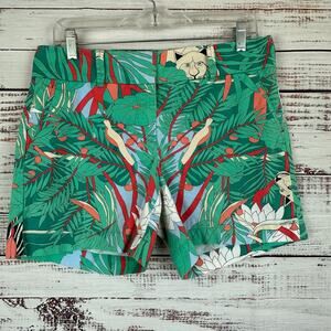 Women's Talbots Green Floral Tropical Cotton Lo Rise 5" In Chino Shorts Y2K Sz 4